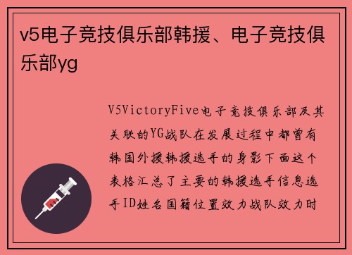 v5电子竞技俱乐部韩援、电子竞技俱乐部yg